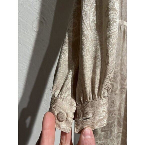 Vintage Frank Young Dress 100% Silk Paisley Long Sleeve 10 Silver Secretarial - Picture 4 of 10